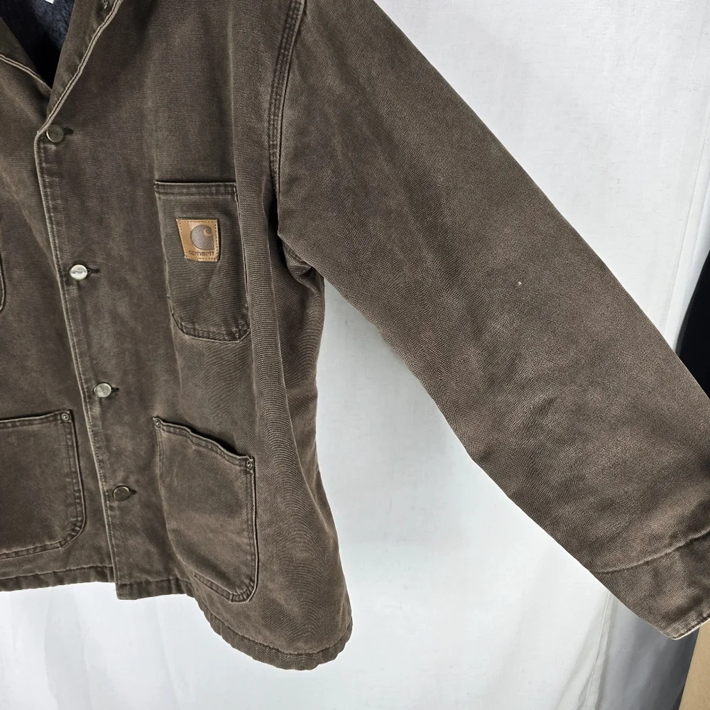 Carhartt Vintage Mens Large C02CHT Brown Chestnut Blanked Lined Chore Jacket - Picture 3 of 11